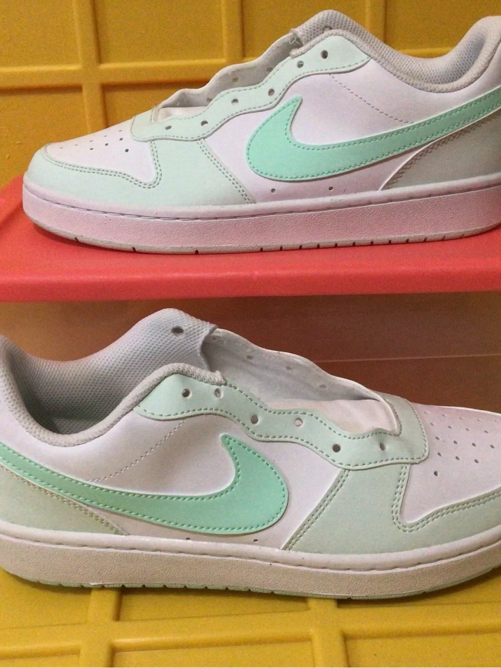 Nike Kids Low-Top Sneakers — White with Mint Green Swoosh